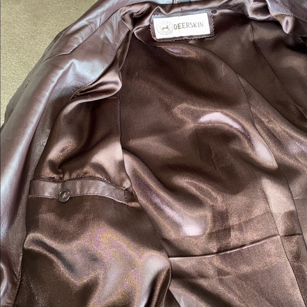 Deerskin Trading Post Leather Trench coat, Chocolate brown, Belted. Unisex. 1X - Picture 9 of 17